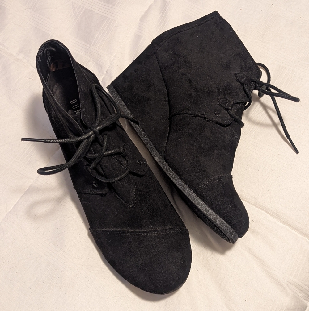 Black Wedge Ankle Booties with Lace-Up Detail
